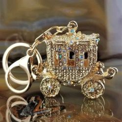 New Gold TN Rhinestone Coach Keychain Purse Charm