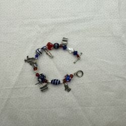 450-PTT Sterling 925 Stamped Charm Patriotic Red, White & Blue 8 Inch Bracelet