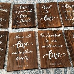 8 Christian Wedding Love Bible Verse Aisle Decor Signs + Ring Bearer Sign - Can hang from chairs! 