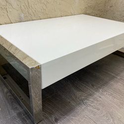 White Gloss & Chrome Coffee Table w/Drawer - Local Delivery Available for a Fee - See My Items😀