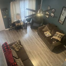 Brown Sofa And Loveseat With 2 End Tables And Coffee Table 