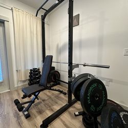 WEIGHT CAGE WITH WEIGHT RACK/ OLYMPIC BARBELL / BENCH
