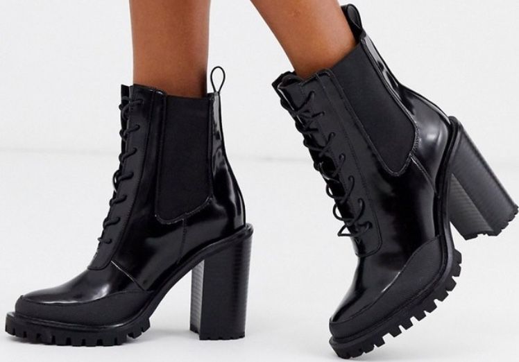 ASOS Ellen Chunky Lace Up Ankle Boots Black #116