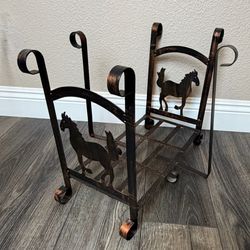 Rustic Metal Magazine Log Holder with Horse Decor $35 OBO