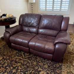 Leather Love Seat With Dual Manual Recliners