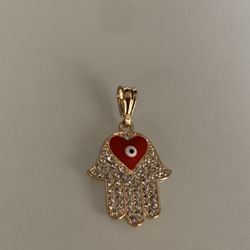 Hand of Fatima pendant with rhinestones in gold plated