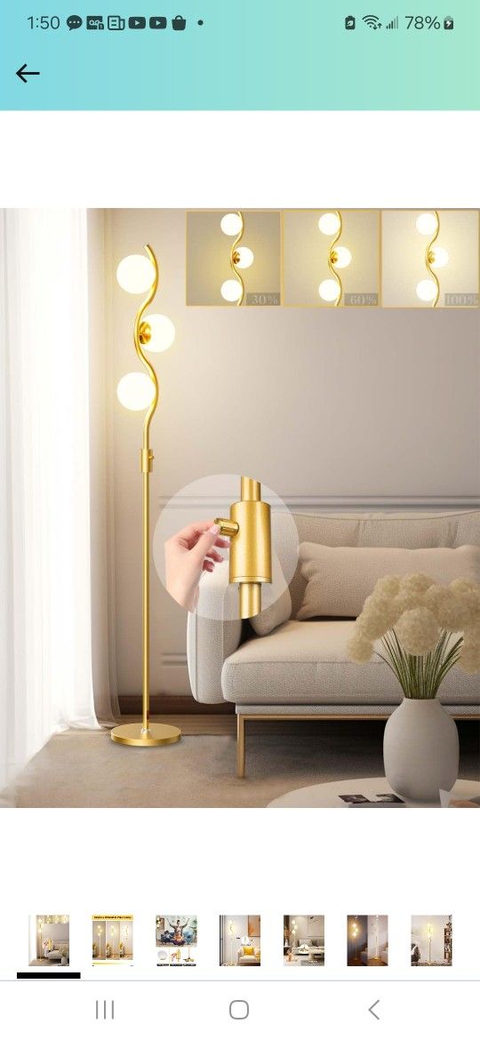 Lightdot 60IN Dimmable (Brightness Adjustable) Gold Floor Lamp, Mid Century Standing Lamps with 3 Globe Soft Warm White Eye Care 3000K Bulbs Included,