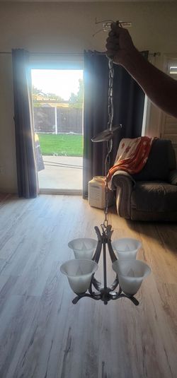 4-Light Bronze Chandelier with Frosted Glass Shades