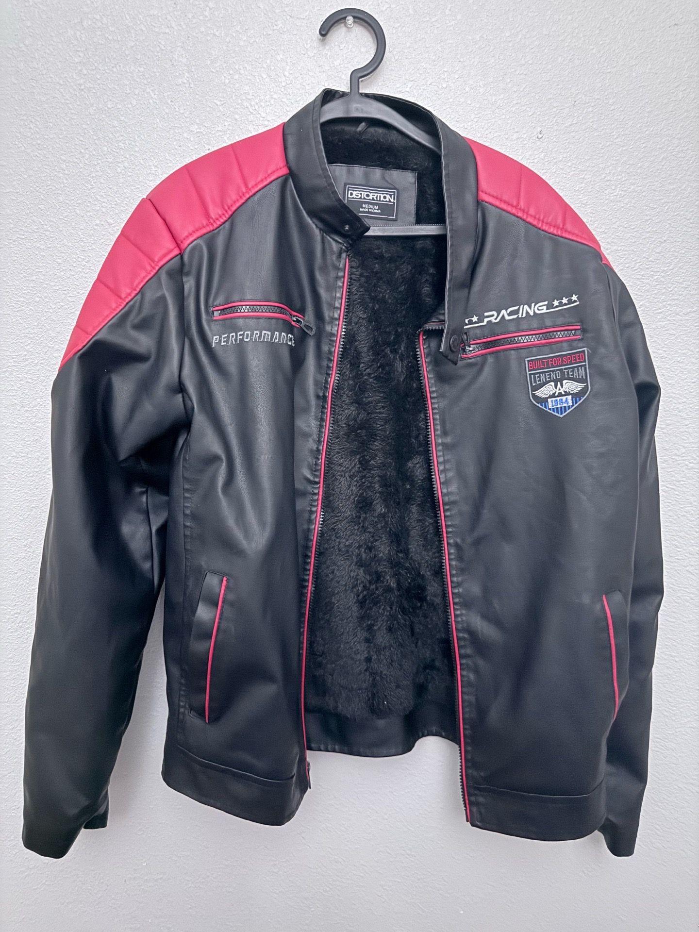 Black And Red Distortion Performance Men’s Leather Racing Jacket Size M