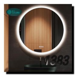 S·BAGNO 40'' Round Bathroom Mirror with Lights, LED Bathroom Vanity Wall Mirror with Anti-Fog,