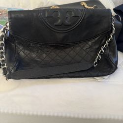 Tory Burch Black Leather Chain Strap Bag