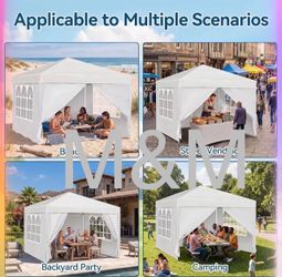 Canopy Tent 10'x10' Pop Up Gazebo with 1-Person Set Up, 4 Sidewalls