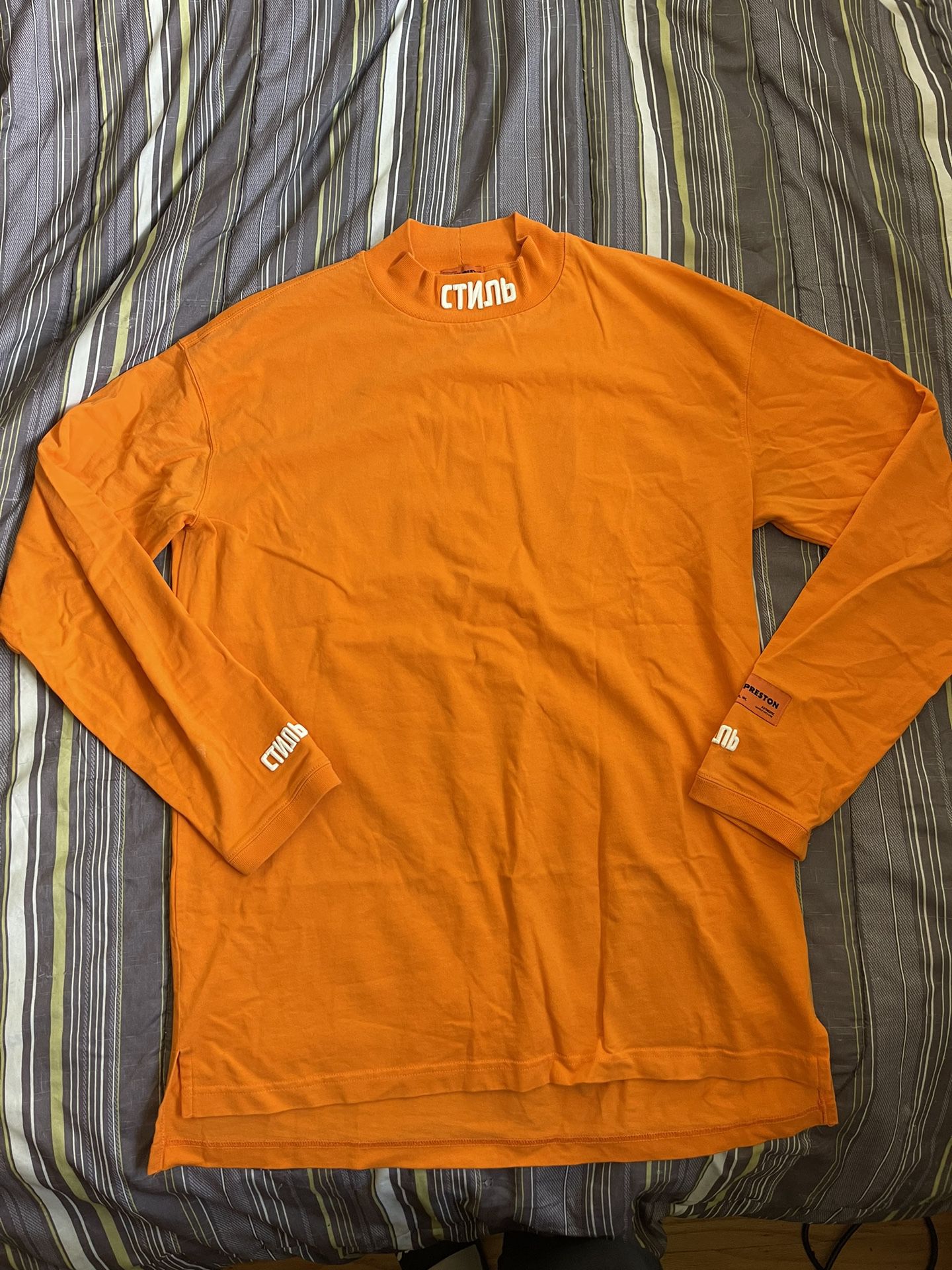 Heron Preston Orange Crewneck Long Sleeve Shirt Size M Medium