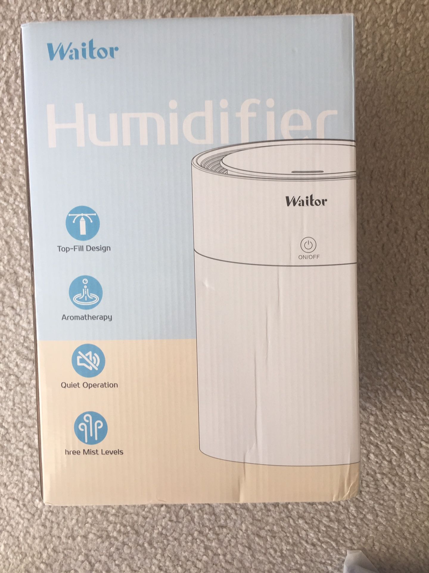 Brand new Waitor Humidifiers Top Fill Ultrasonic for bedroom Baby Room 3L Quiet Essential Oil Humidifier with Adjustable Mist Output Auto Shut Off