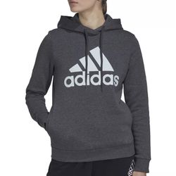 adidas Women's Standard Loungewear Essential Logo Fleece Hoodie, Gray Medium  