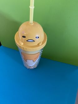 Gudetama Lazy Egg Sanrio Plastic Cup With Straw New