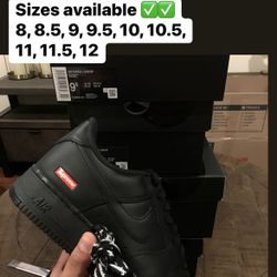 Supreme Air Force Black Sizes 8, 8.5, 9, 9.5, 10, 10.5, 11, 11.5, & 12