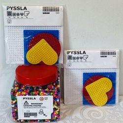 NEW iKea PYSSLA Perler Fuse Beads 1.3 Lbs Mixed Colors + 2 Sets Pegboards