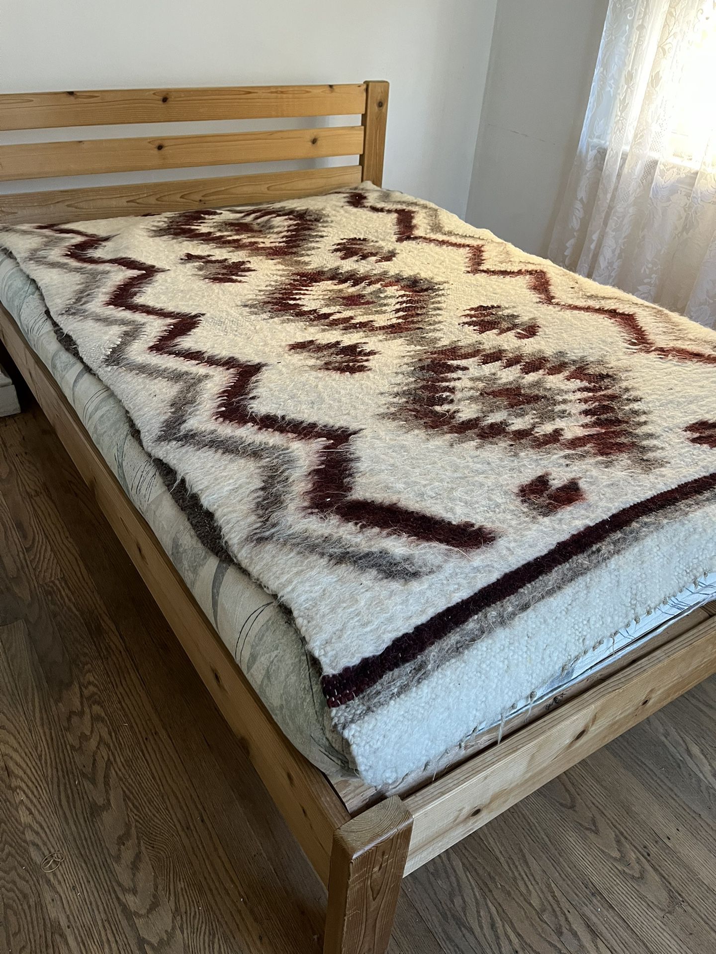Full size cedar bed frame and futon mattress 