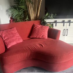 red suede sofa