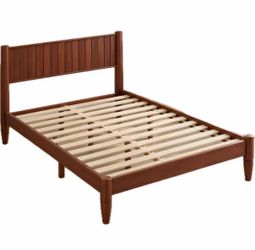 Solid Wood Construction, Full/Queen Size, Mid Century Style，Walnut