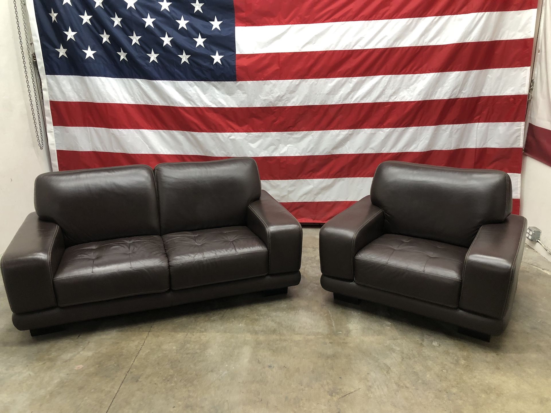 Free Delivery - Brown Leather Loveseat & Chair