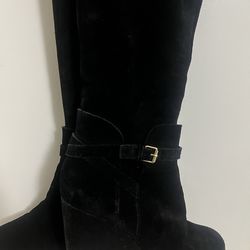 🖤 Black Suede Over-the-Knee Wedge Boots | Size 10