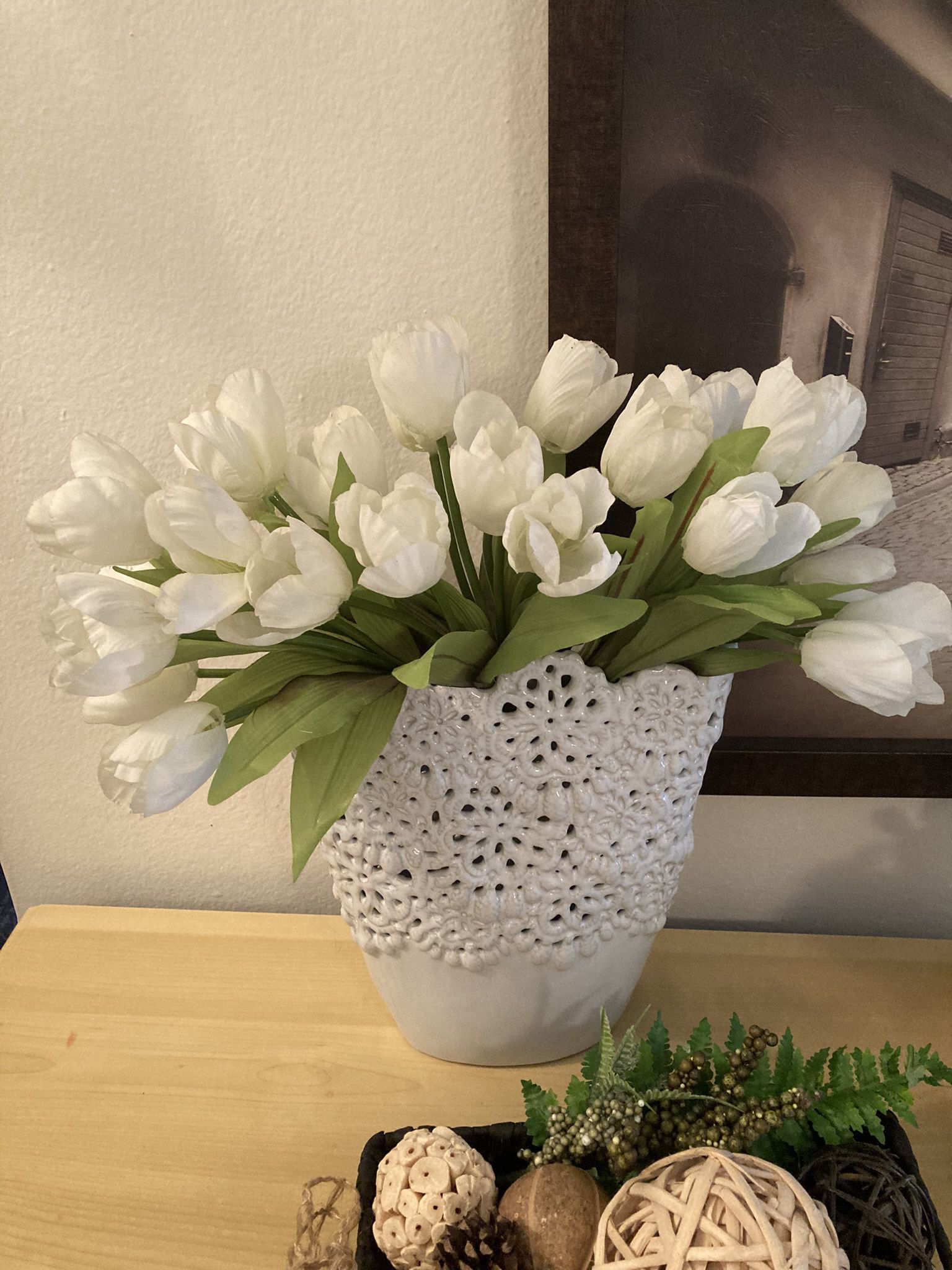 Vase 10” White Lace Ceramic Cutwork Vase