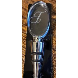 Hallmark Glass & Chrome Wine/Tequila Bottle Topper Initial Letter T