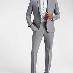 Express men's classic solid gray wool modern tech suit