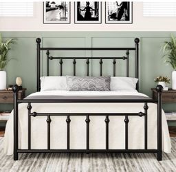 14'' Queen Size Metal Platform Bed Frame - Black