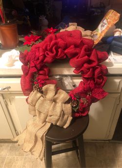 Deco mesh burlap Christmas wreath