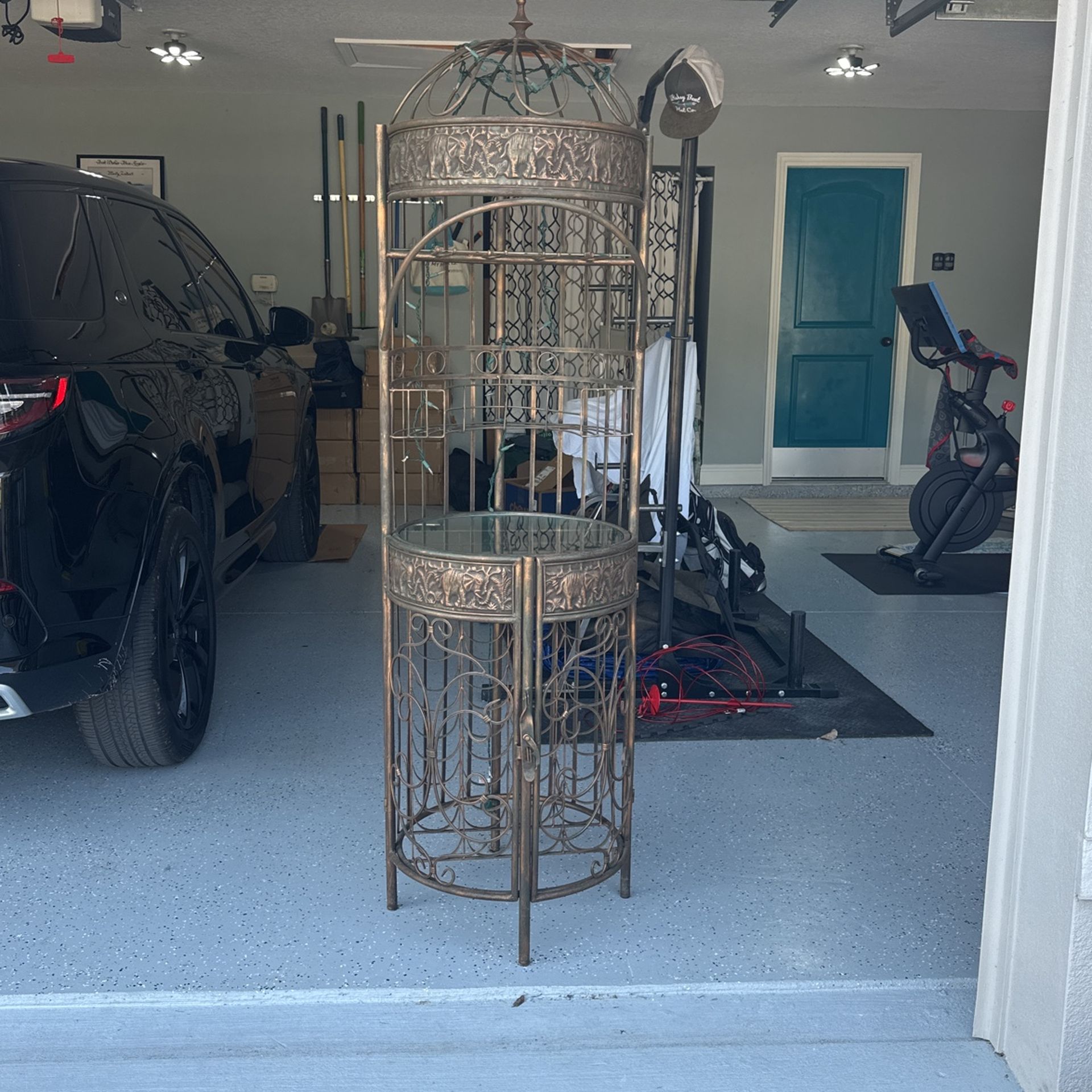 Vintage Wrought Iron Bird Cage Wine Rack - Elephants