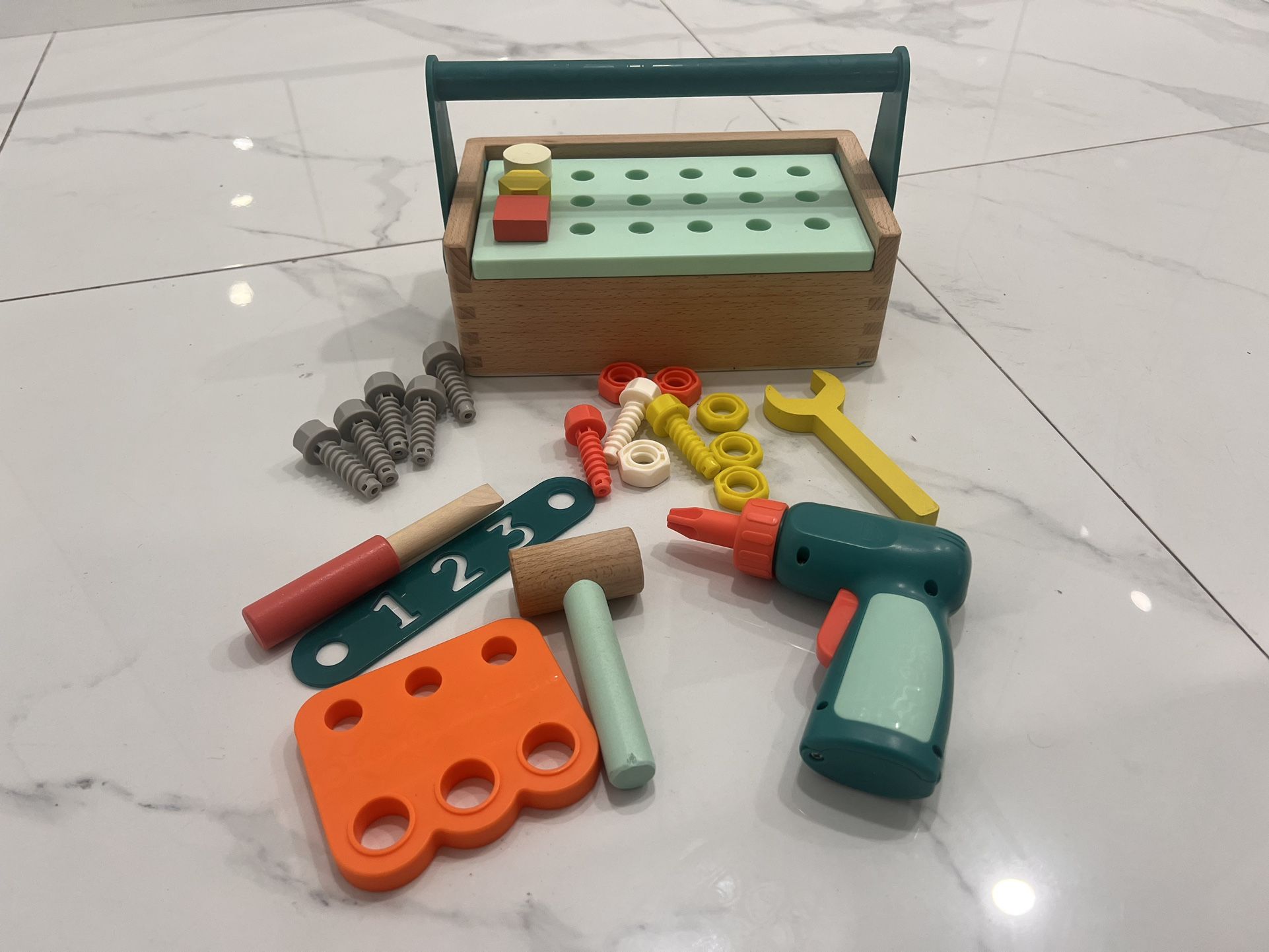 B. toys- Fix ‘n’ Play Kit- Pretend Play Tool Box – Wooden Toolbox & Accessories – Carpenter Set for Kids – Play Set with Drill, Hammer, Screwdriver &