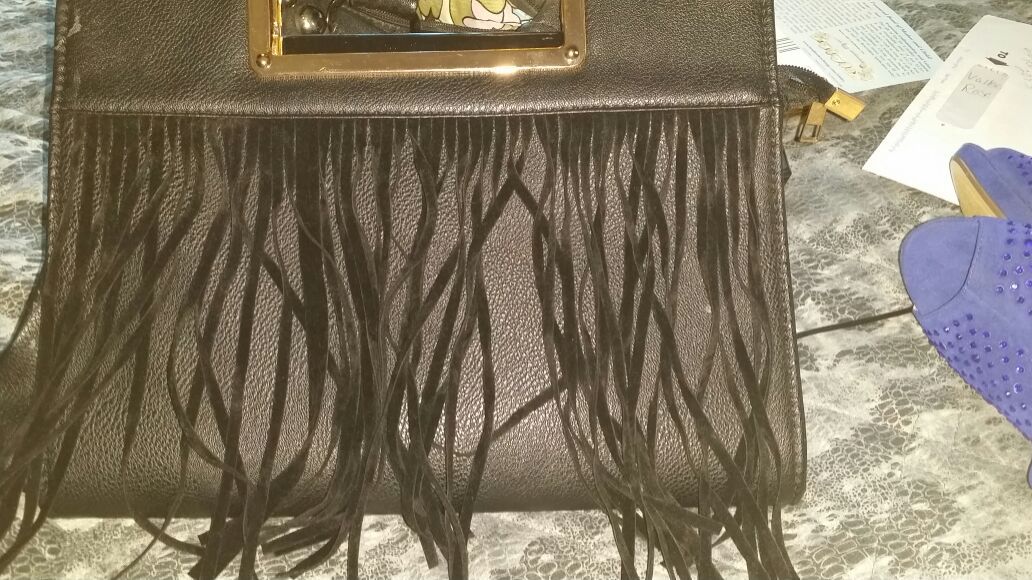 Black fringe clutch purse