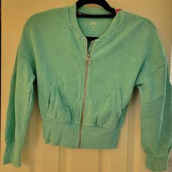 Justice Girls Washed Fleece Bomber Jacket Teal Size S NWT