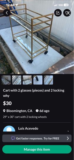 Cart with 2 glass panels