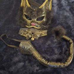 Costume Cat Mask W/ Neck Collar And Tail