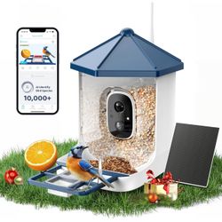 New-LIWAN Bird Feeder with Camera Solar Powered, 1 Year Trial AI Identify, 2K Live Video, Smart BirdCamera for Outdoors, 2.4GHZ WiFi, Instant Arrival 