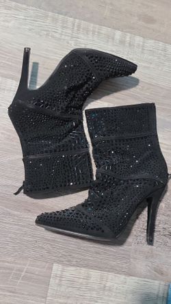 20 Black Heels Bling Mid Ankle Boots size 6