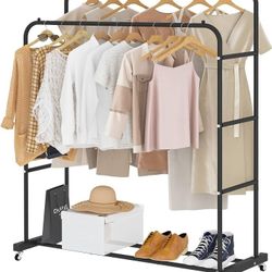 Double Rods Clothing Rack with Wheels