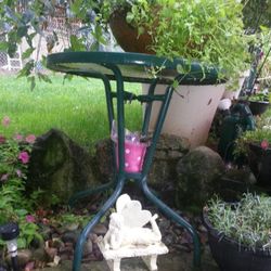 Small Green Glass & Wrought Iron Garden Table
