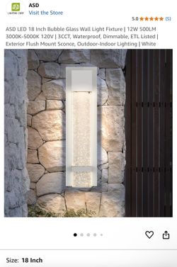 ASD LED 18 Inch Bubble Glass Wall Light Fixture | 12W 500LM 3000K-5000K 120V | 3CCT, Waterproof, Dimmable, ETL Listed | Exterior Flush Mount Sconce, O