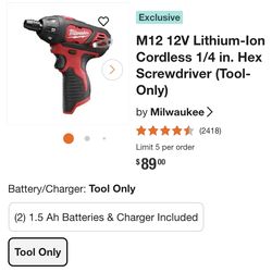 Milwaukee M12 Electric Screwdriver tool only