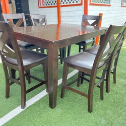 Bar height, dining table with six chairs