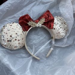 Disney Minnie Ears Headband - 2022 Christmas Beaded With Holly Bow