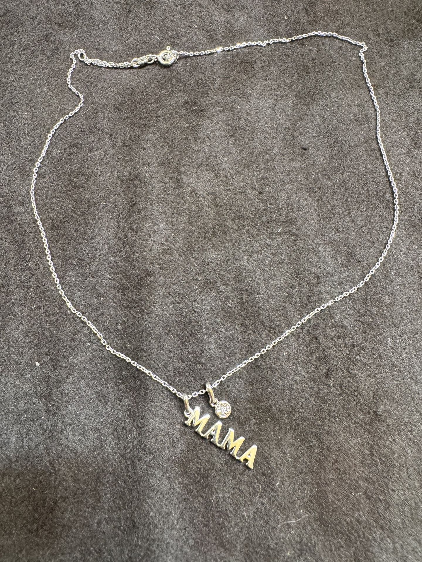 925 “MAMA” with Clear Stone Silver Necklace