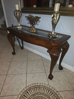 Cherry Wood Console/Sofa Table with Glass Insert top