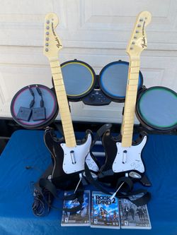 Rockband ps3 Harmonix guitars and drum set with 2 dongle and Rockband games Video Games MAKE AN OFFER!