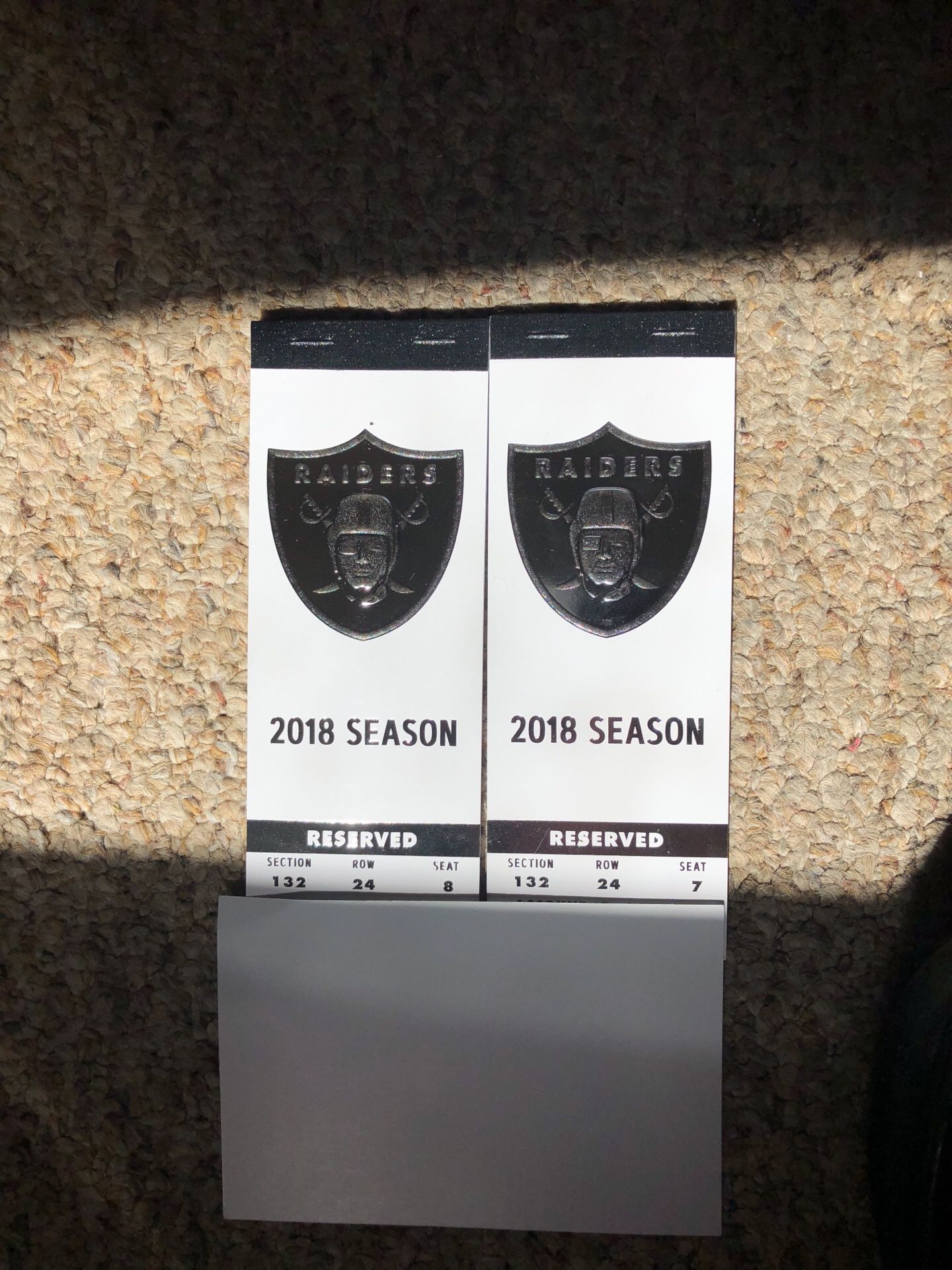 2018 Raiders Season tickets available. ALL GAMES.
